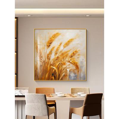 奶油风金色麦穗客厅装饰画抽象肌理感大芬村油画穗穗平安餐厅挂画