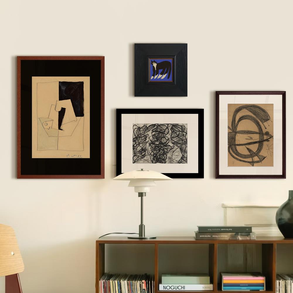 抽象艺术小众挂画餐厅客厅高级感原木风中古风装饰画组合挂画墙