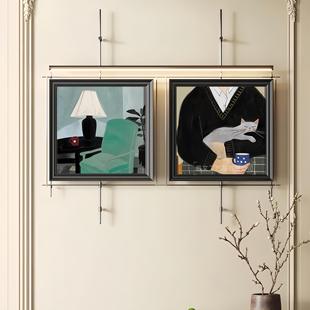 现代简约客厅装饰画沙发背景墙挂画高级感带灯餐厅玄关大气壁画