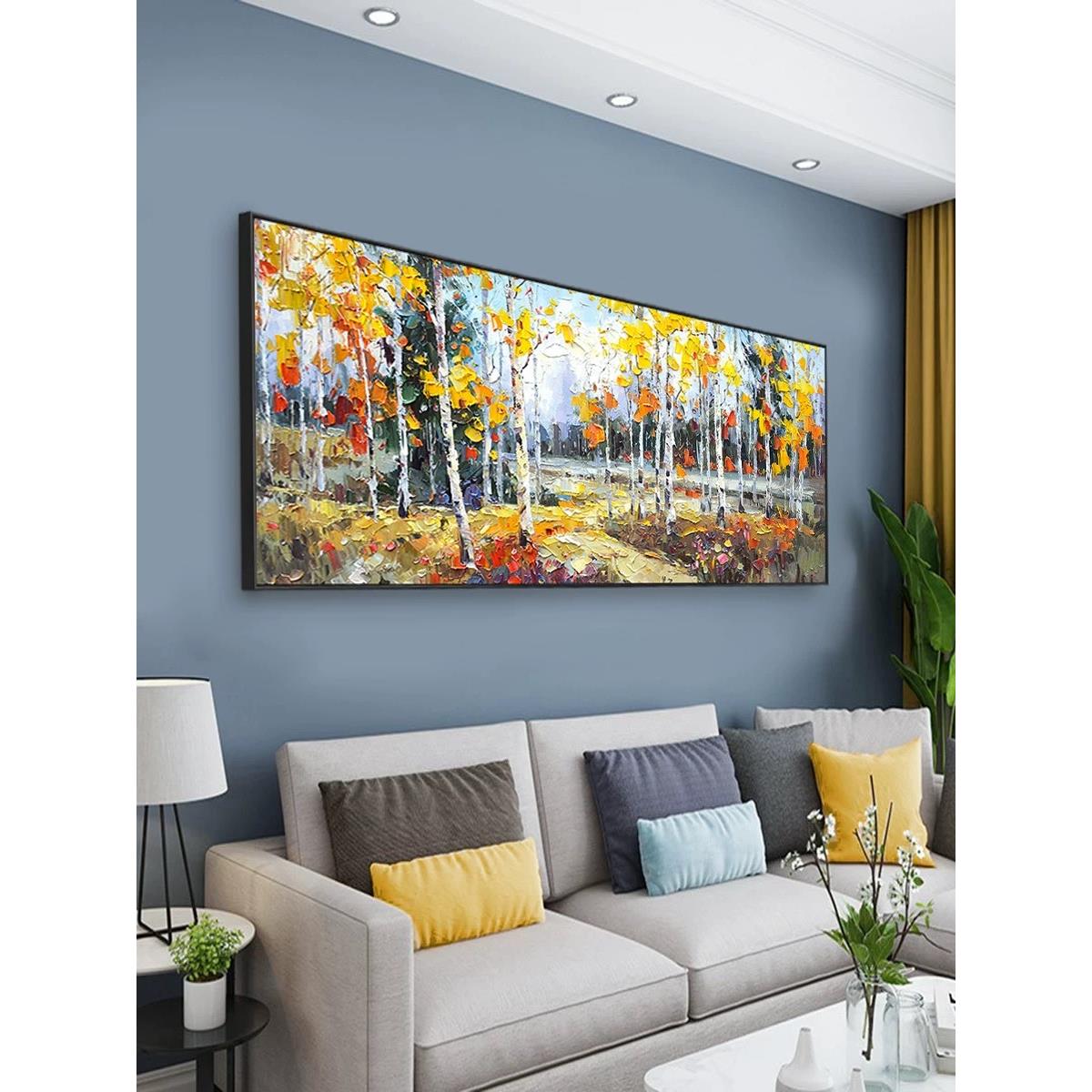 白桦树林客厅装饰画沙发背景墙挂画轻奢高级感餐厅卧室床头壁画