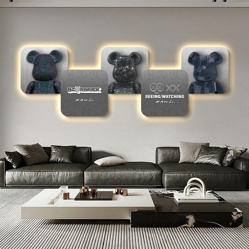 潮流kaws暴力熊装饰画轻奢客厅沙发背景墙挂画台球厅发光led灯画