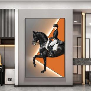 马玄关画现代简约轻奢挂画入户走廊过道落地画客厅装饰画高档壁画