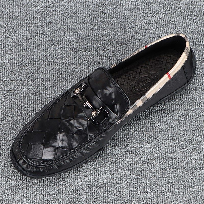 男士豆豆鞋真皮编织时尚百搭休闲鞋男款春季2024新款一脚蹬鞋子男,流行男鞋,乐福鞋（豆豆鞋）,淘宝优惠券,粉丝福利购,淘宝优惠卷