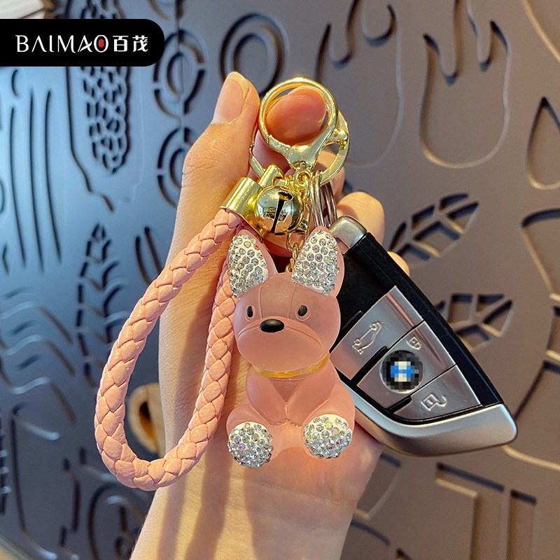 卡通树脂镶钻水晶狗钥匙扣挂件可爱创意汽车钥匙链女包包配饰礼品