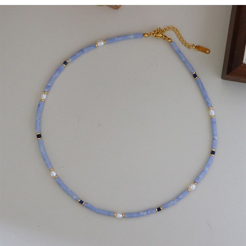 时尚复古轻奢天然石淡水珍珠叠戴项链女通勤百搭高级感简约锁骨链