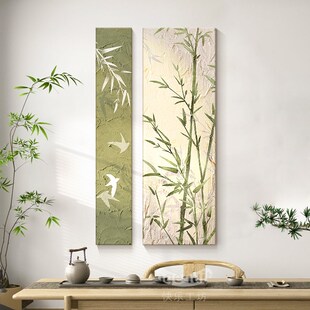 茶室装饰画e竹子挂画禅意新中式布置背景墙无边框墙壁画墙画高级