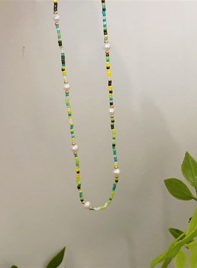 韩国时尚米珠项链几何不规则吊坠潮网红百搭个性锁骨链颈链颈饰女