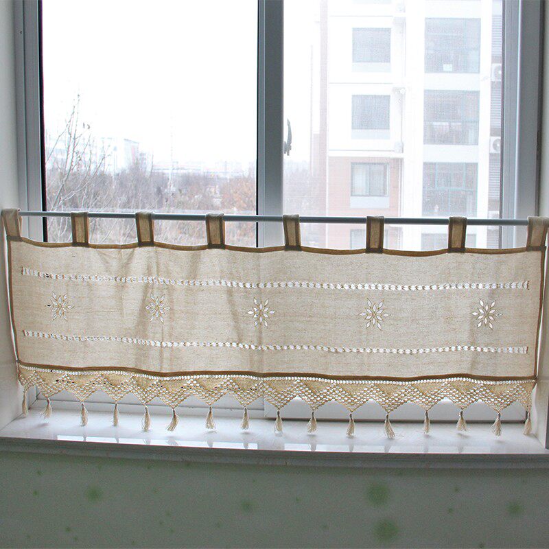 免打孔美式中式镂空棉麻半帘布艺隔断帘小窗帘装饰Y客厅厨房短帘