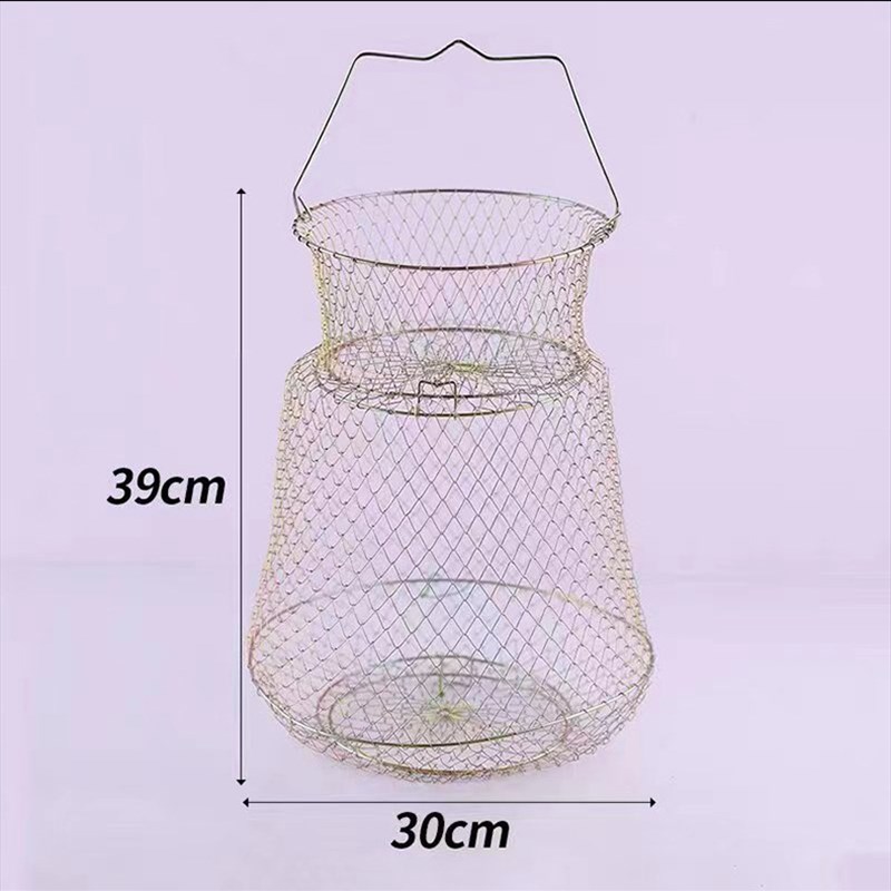 金属编织鱼篓不锈钢螃蟹龙虾捉鱼笼子赶海鱼护网兜带支撑金属鱼篓