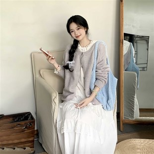 外搭宽松慵懒软糯毛衣外套上衣秋 一罐杏仁桃d韩系温柔风针织开衫