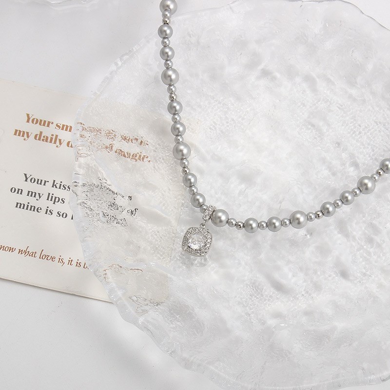 24新款爆款气泡方糖珍珠项链轻奢优雅甜美银白大小珍珠项链锁骨链