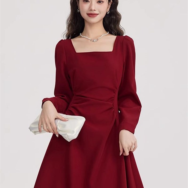 高端定制茶歇法式k连衣裙女收腰裙子秋季新款新娘敬酒服赫本小红