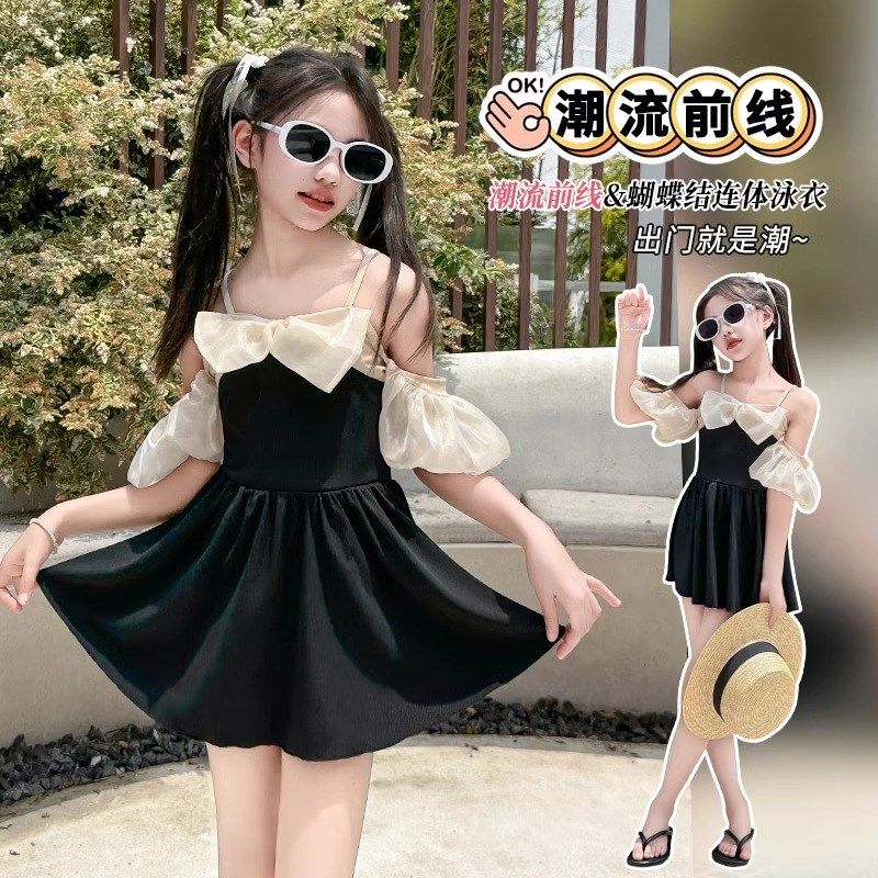 女童泳衣夏季新款游泳衣女孩公主风吊带泳装大童海边度假连体泳衣