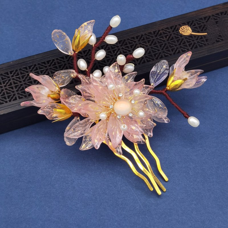 汉服发梳花朵仙气古风头饰配饰发钗古装襦裙发饰后压盘发明制宋制