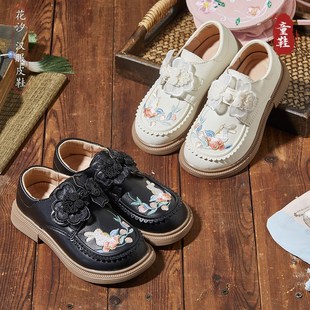 秋刺繡鞋 民族風繡花鞋 B傳統軟底皮面幼兒園童鞋 兒童布 女童漢服鞋