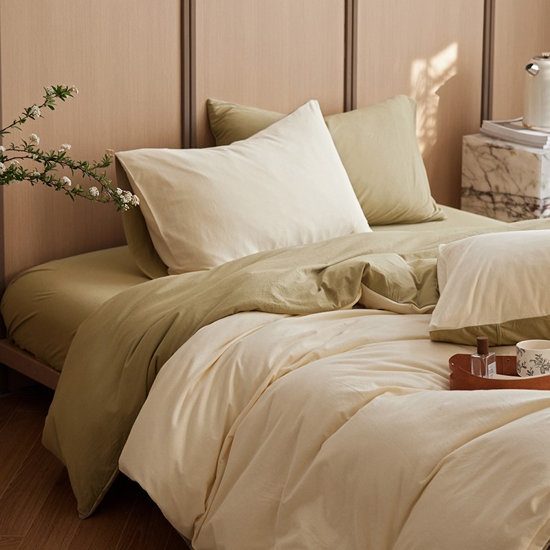 日式裸睡全棉针织棉四件套天竺棉被套纯棉床上用品宿舍床单三件套