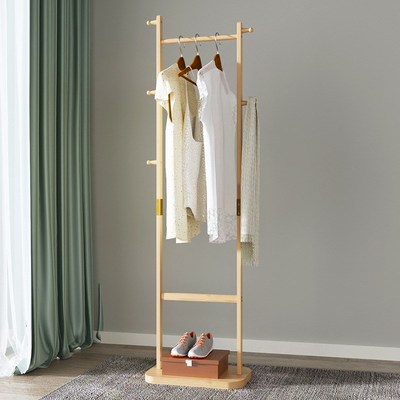 滚轮落地式实木衣帽架卧室衣帽间挂衣架组装床边放衣服神器置物架