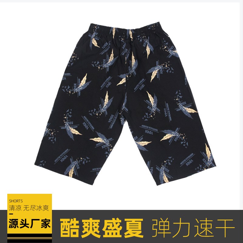 男士弹力短裤印花直弹弹力短裤七分裤印花加肥休闲宽松拉链沙滩裤