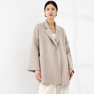 【水波纹100羊绒】女大衣23秋冬纯山羊绒宽松短款双面呢外套