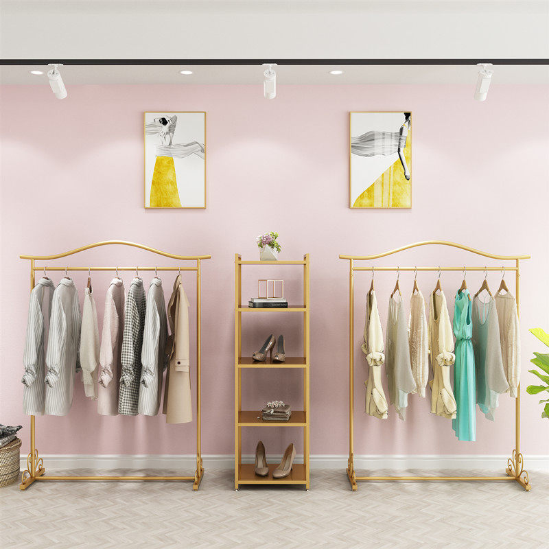 童装衣服架子服装店展示架落地式金色挂衣架组合欧式男女装店货架