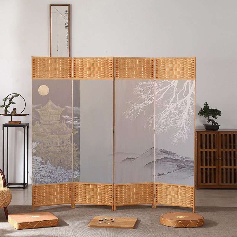 中式简易屏风隔断墙折屏客厅卧室遮挡简约现代折叠移动布屏障家用