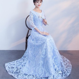 伴娘服長款 韓版 氣質顯瘦D長袖 姐妹團演出畢業禮服裙女修 2021新款