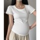 纯棉U领T恤女休闲百搭白色圆领上衣 正肩修身 小个子孕妇装 2025新款