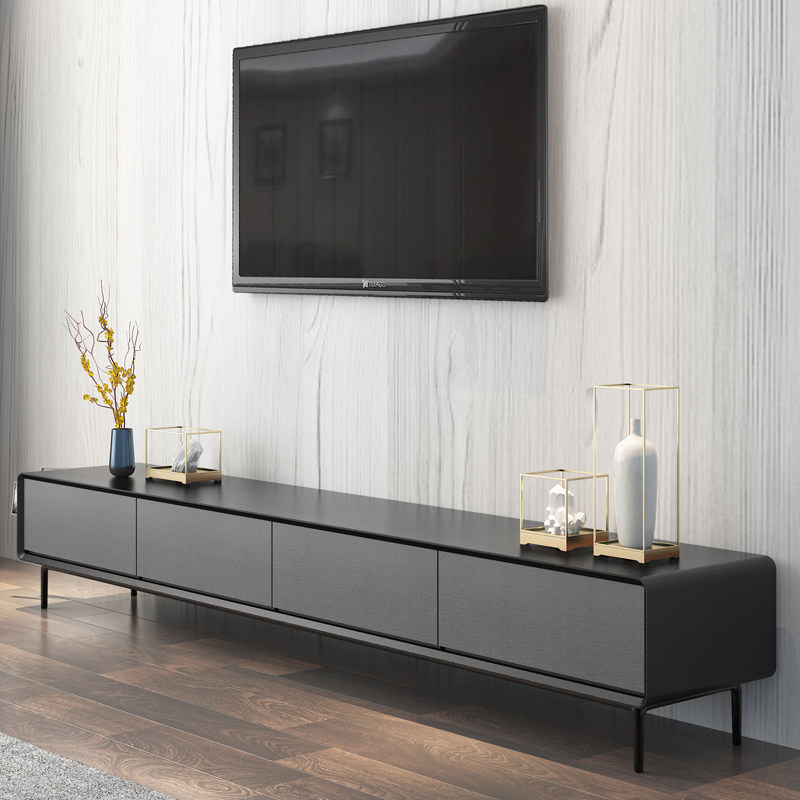 现代简约电视柜  黑色客厅地柜北欧大小户型电视机柜边柜斗柜组合