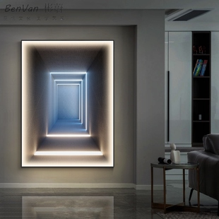 LED灯画玄f关客厅带灯过道大幅画落地走廊画轻奢延伸装饰画感定做