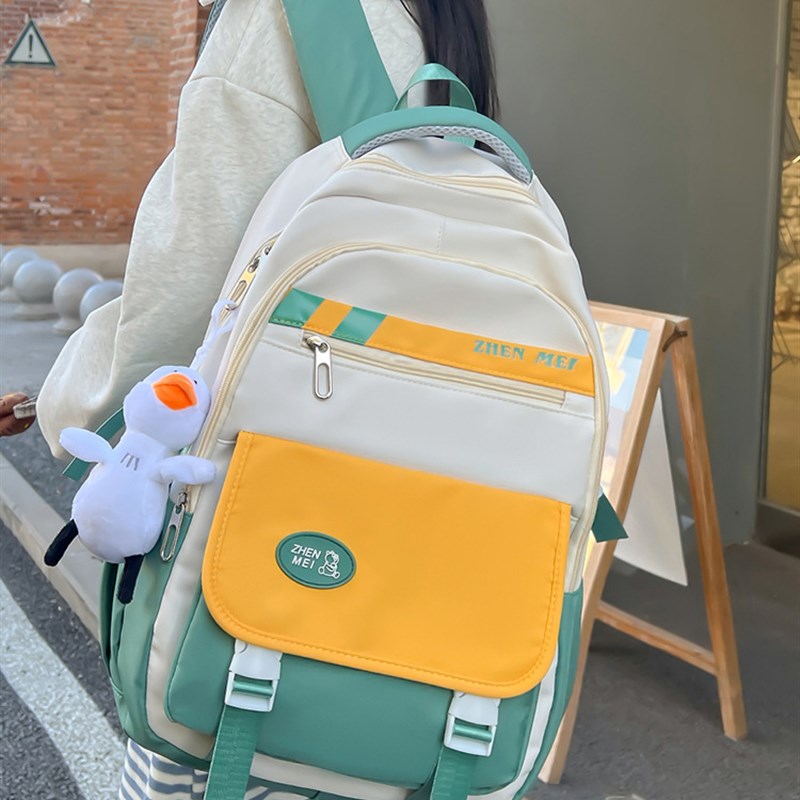 撞色双肩包日系书包女大学生韩版高中生初中背包大容量旅行电脑包