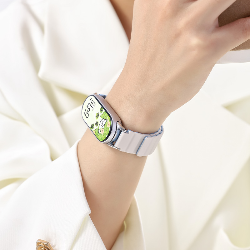 适用小米手环波纹硅胶磁吸表带