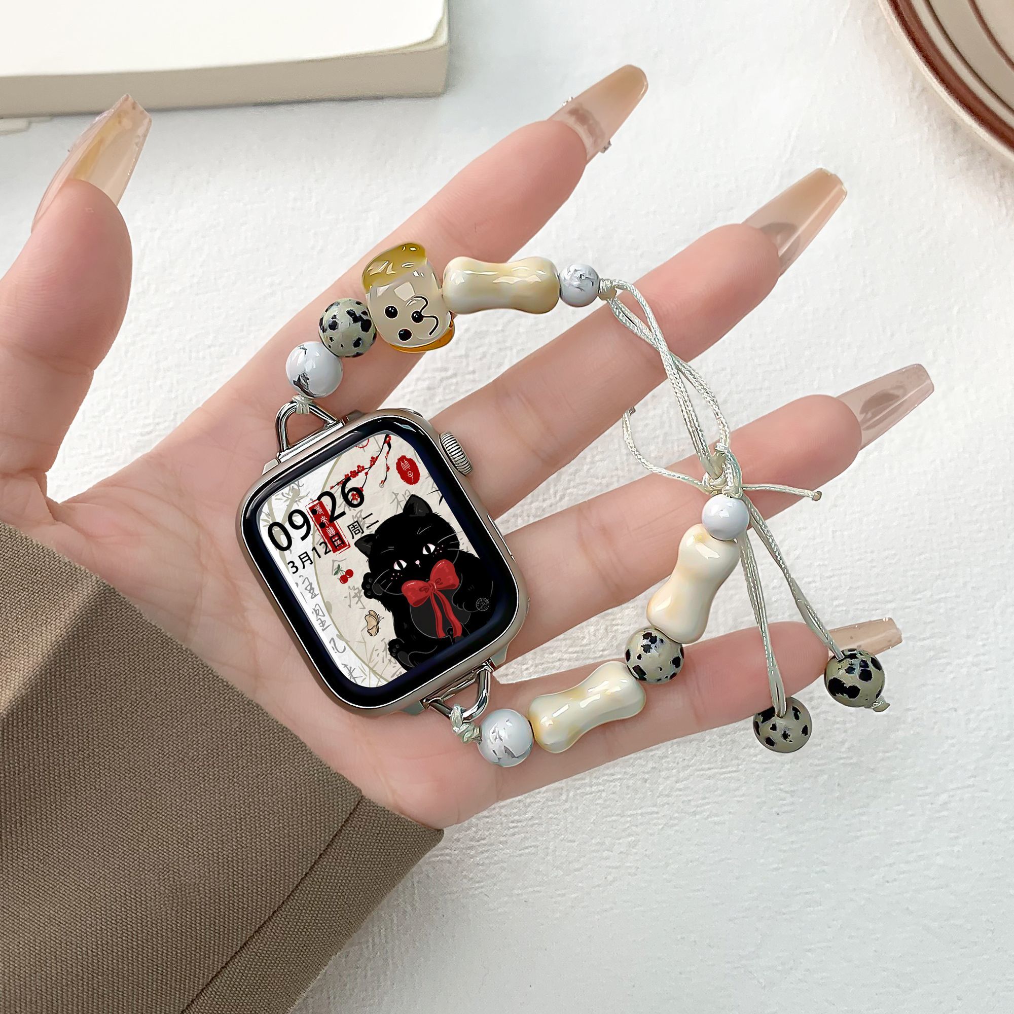 小猫小狗适用OPPO Watch4pro表带3pro串珠watch2代编绳可爱夏天女