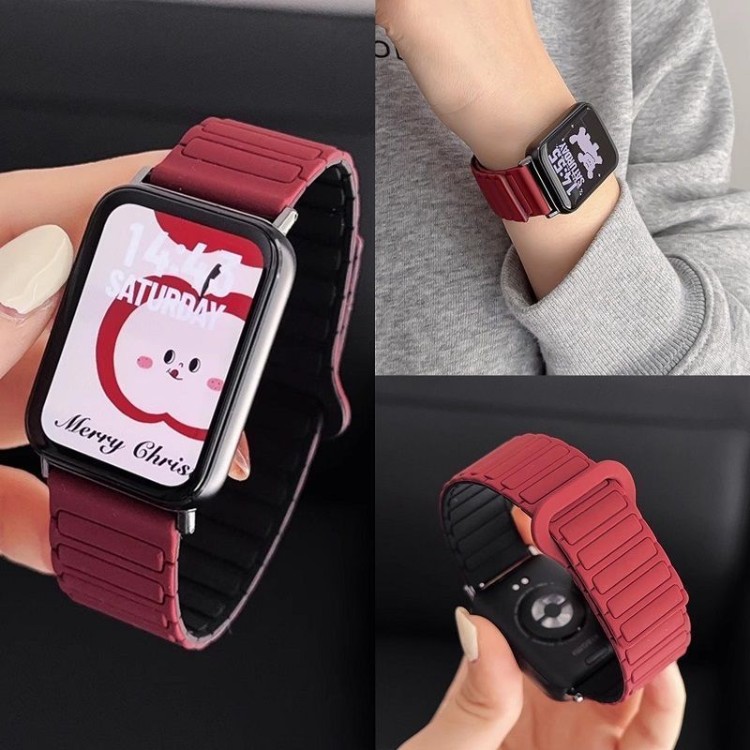 适用小米8手环9pro磁吸硅胶表带运动红米WATCH5三株5撞色腕带磁吸