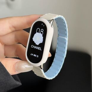 适用小米手环10/9/8表带硅胶磁吸腕带八九十代替换手表带硅胶保护壳高级保护套NFC通用智能运动配件夏天创意