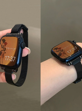 适用iwatch11表带applewatchs10/9/8代米兰尼斯苹果手表s7/6/5代链条4/3se金属41/45mm夏天透气细不锈钢ultra