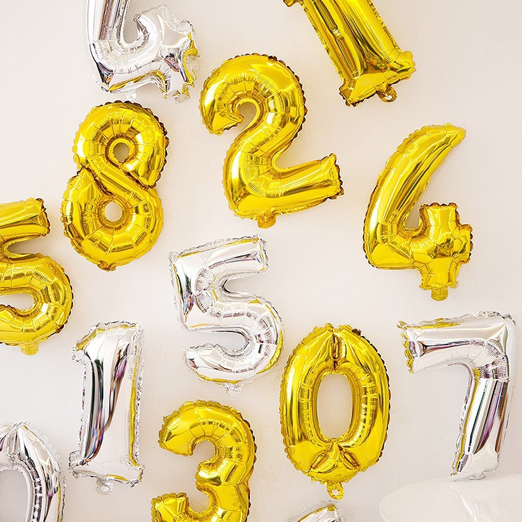 16寸金色银色白色数字字母气球儿童生日派对周岁场景装饰拍照布置