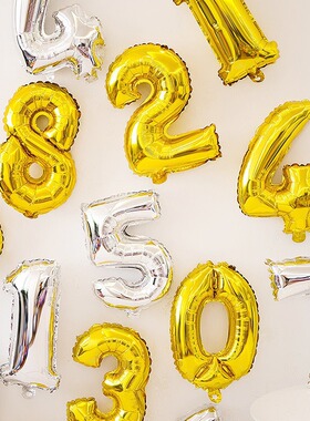 16寸金色银色白色数字字母气球儿童生日派对周岁场景装饰拍照布置