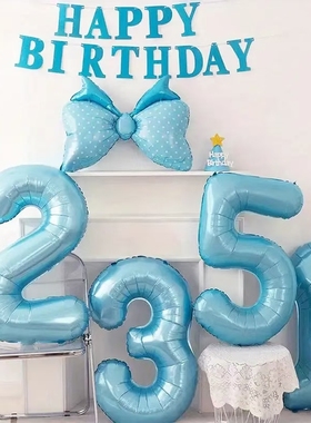 32寸糖果蓝色数字气球儿童宝宝周岁生日场景派对拍照氛围道具装饰