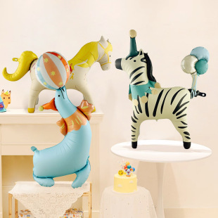 网红小丑斑马铝膜气球马戏团卡通主题杂技派对装饰幼儿园活动道具