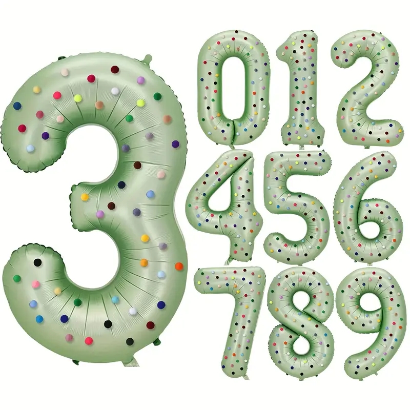 ins彩色毛球橄榄绿色数字气球儿童周岁生日派对装饰道具拍照布置