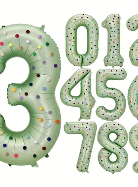 ins彩色毛球橄榄绿色数字气球儿童周岁生日派对装饰道具拍照布置