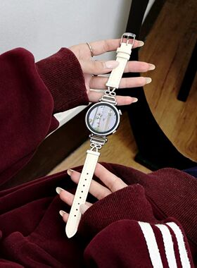 适用华为GT5精美金属蝴蝶结拼皮手表带GT234荣耀SE皮质针扣手表带