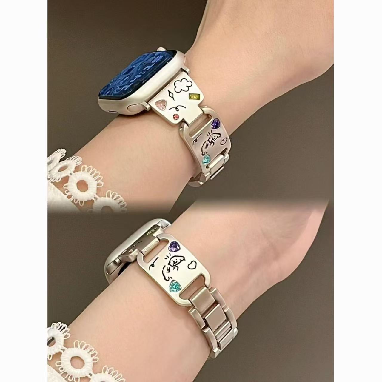 适用于iQOOwatchGT表带线条小狗手镯vivo gt高级金属镶钻女款表带