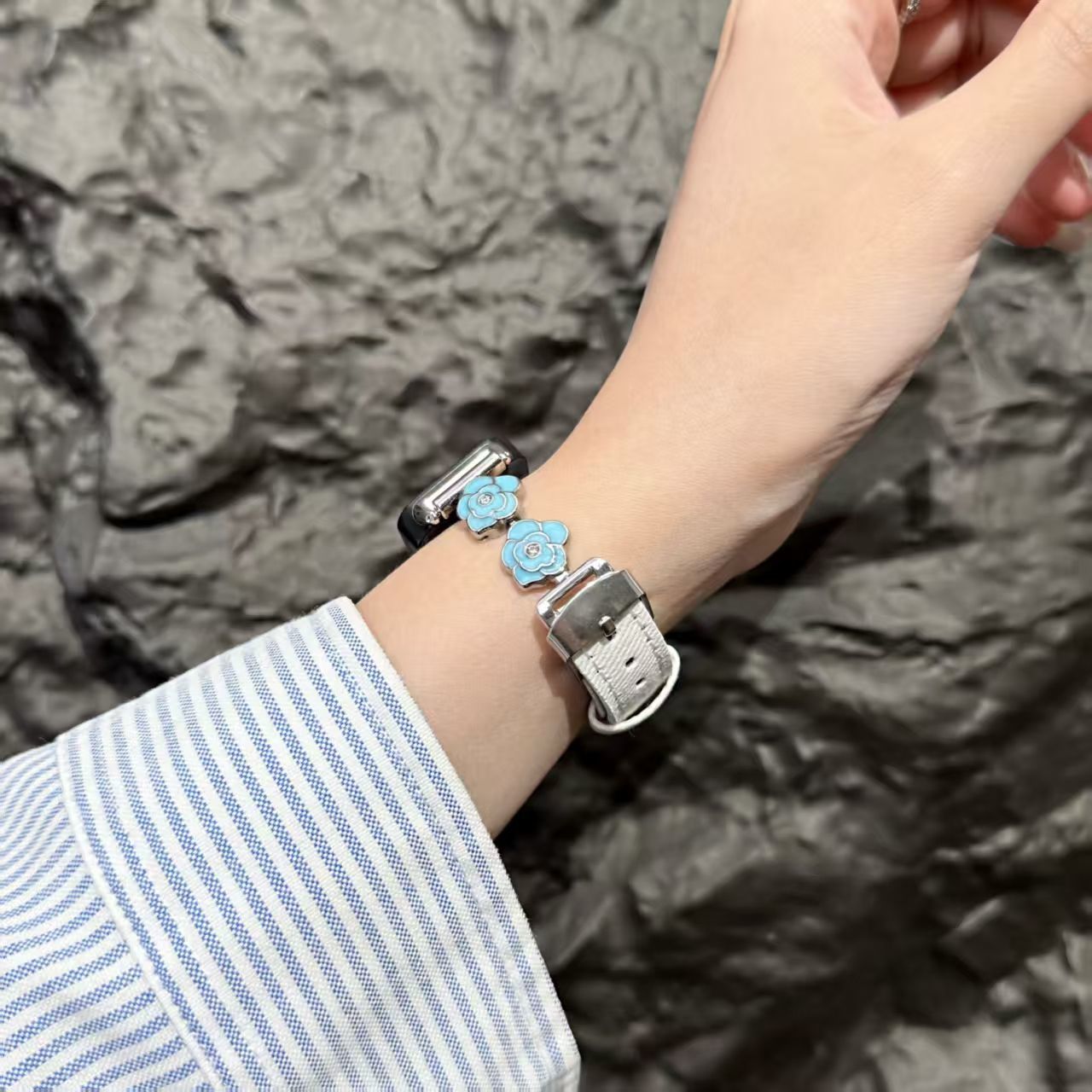 适用于华为手环10新款山茶花9nfc牛仔皮手表带8华为fit4女生3表带