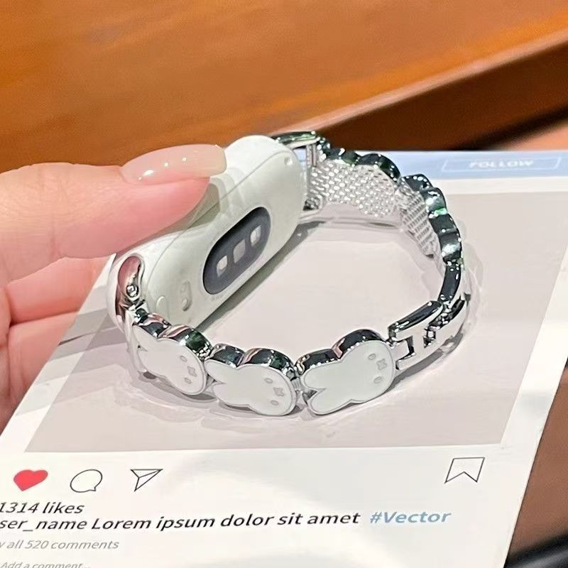 适用小米10/9/8手表可爱兔子合金链红米watch6苹果s11/10女生表带