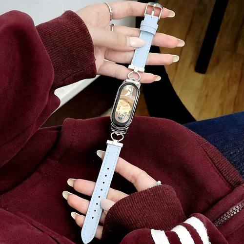 适用小米手环10/9/8荔枝纹爱心拼皮小米8/9pro红米watch4/5表带