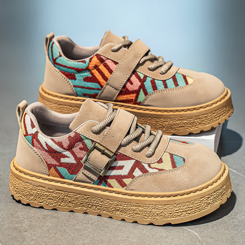 2026新款春季潮牌时尚透气男鞋厚底增高百搭扣皮面复古潮流休闲鞋