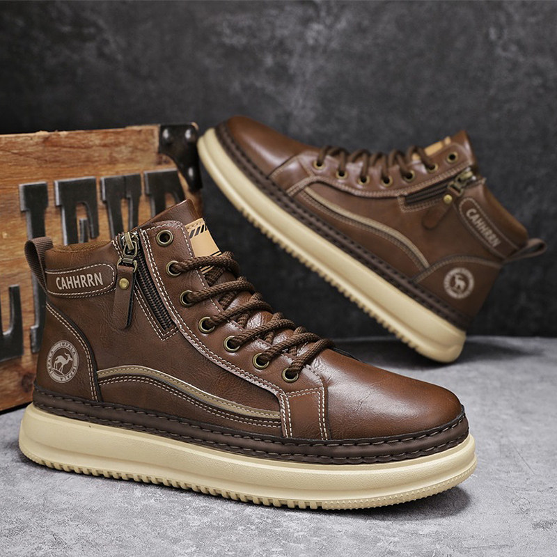 马丁靴男款2025新款秋冬季隐形内增高英伦高帮鞋运动休闲鞋工装鞋