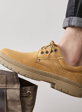 马丁靴男真皮黄色低帮工装鞋秋季新款特大码45英伦潮流休闲皮鞋46