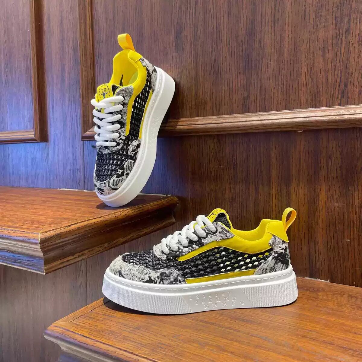 男鞋2025年夏季新款透气网面厚底板鞋舒适百搭运动休闲鞋潮流男鞋